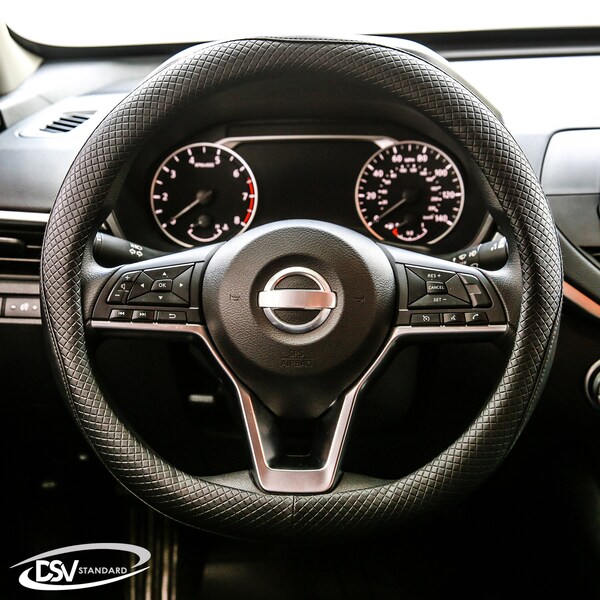 Steering Wheel Cover, Leather, Black, 15in